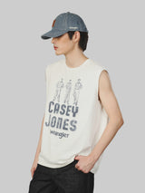เสื้อยืดแขนกุดผู้ชาย คอลเลคชั่น CASEY JONES ทรงตรง สีครีม