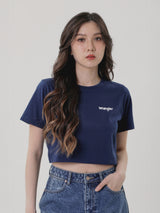 เสื้อยืดแขนสั้นผู้หญิง คอลเลคชั่น EVERYDAY WITH WRANGLER CROPPED FIT สีกรมท่า