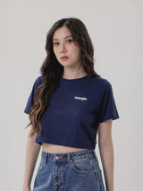 เสื้อยืดแขนสั้นผู้หญิง คอลเลคชั่น EVERYDAY WITH WRANGLER CROPPED FIT สีกรมท่า