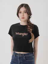 เสื้อยืดแขนสั้นผู้หญิง คอลเลคชั่น EVERYDAY WITH WRANGLER SLIM FIT สีดำ