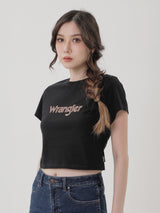 เสื้อยืดแขนสั้นผู้หญิง คอลเลคชั่น EVERYDAY WITH WRANGLER SLIM FIT สีดำ