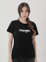 เสื้อยืดแขนสั้นผู้หญิง คอลเลคชั่น EVERYDAY WITH WRANGLER ทรงตรง สีดำ
