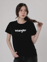 เสื้อยืดแขนสั้นผู้หญิง คอลเลคชั่น EVERYDAY WITH WRANGLER ทรงตรง สีดำ