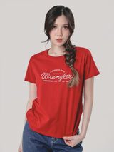 เสื้อยืดแขนสั้นผู้หญิง ทรงตรง สีแดง