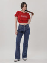 เสื้อยืดแขนสั้นผู้หญิง ทรงตรง สีแดง