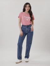 เสื้อยืดแขนสั้นผู้หญิง ทรงตรง สีชมพู