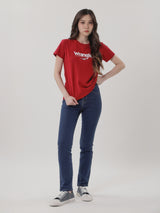 เสื้อยืดแขนสั้นผู้หญิง ทรงตรง สีแดง