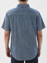 เสื้อเชิ้ตแขนสั้นผู้ชาย ทรงตรง สีฟ้า