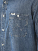 เสื้อเชิ้ตแขนสั้นผู้ชาย ทรงตรง สีฟ้า