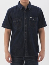 REGULAR FIT MEN'S DENIM SHORT SLEEVE SHIRT MID INDIGO