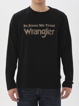 เสื้อยืดแขนยาวผู้ชาย ทรงตรง สีดำ