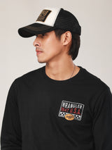 เสื้อยืดแขนยาวผู้ชาย คอลเลคชั่น BIKER LOOK ทรงตรง สีดำ