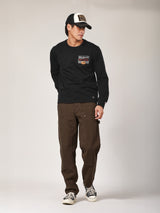 เสื้อยืดแขนยาวผู้ชาย คอลเลคชั่น BIKER LOOK ทรงตรง สีดำ