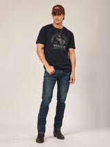 เสื้อยืดแขนสั้นผู้ชาย คอลเลคชั่น BIKER LOOK ทรงตรง สีกรมท่า