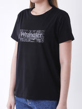 เสื้อยืดแขนสั้นผู้หญิง ทรงตรง สีดำ