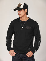 เสื้อยืดแขนยาวผู้ชาย คอลเลคชั่น BIKER LOOK ทรงตรง สีดำ