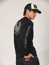 เสื้อยืดแขนยาวผู้ชาย คอลเลคชั่น BIKER LOOK ทรงตรง สีดำ