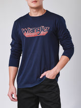 เสื้อยืดแขนยาวผู้ชาย ทรงตรง สีกรมท่า