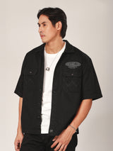 เสื้อเชิ้ตแขนสั้นผู้ชาย คอลเลคชั่น BIKER LOOK RELAXED FIT สีดำ