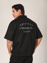 เสื้อเชิ้ตแขนสั้นผู้ชาย คอลเลคชั่น BIKER LOOK RELAXED FIT สีดำ