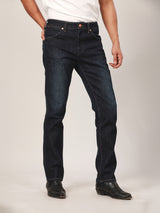 GREENSBORO FIT BIKER LOOK COLLECTION MID RISE REGULAR MEN'S JEANS DARK INDIGO