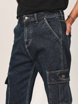 กางเกงยีนส์ผู้ชาย คอลเลคชั่น BIKER LOOK FRONTIER FIT เอวกลาง ทรงกระบอก สียีนส์กลาง