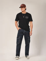 กางเกงยีนส์ผู้ชาย คอลเลคชั่น BIKER LOOK FRONTIER FIT เอวกลาง ทรงกระบอก สียีนส์กลาง