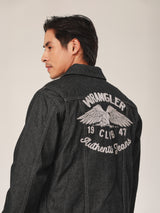 เสื้อแจ็คเก็ตผู้ชาย คอลเลคชั่น BIKER LOOK ทรงตรง สีดำ