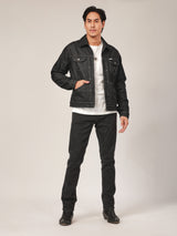 เสื้อแจ็คเก็ตผู้ชาย คอลเลคชั่น BIKER LOOK ทรงตรง สีดำ