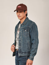 เสื้อแจ็คเก็ตผู้ชาย คอลเลคชั่น BIKER LOOK ทรงตรง สียีนส์กลาง