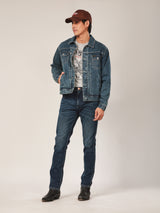 เสื้อแจ็คเก็ตผู้ชาย คอลเลคชั่น BIKER LOOK ทรงตรง สียีนส์กลาง