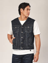 REGULAR FIT BIKER LOOK COLLECTION MEN'S DENIM VEST MID INDIGO