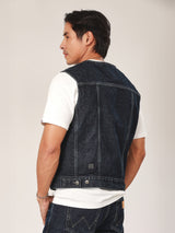 REGULAR FIT BIKER LOOK COLLECTION MEN'S DENIM VEST MID INDIGO
