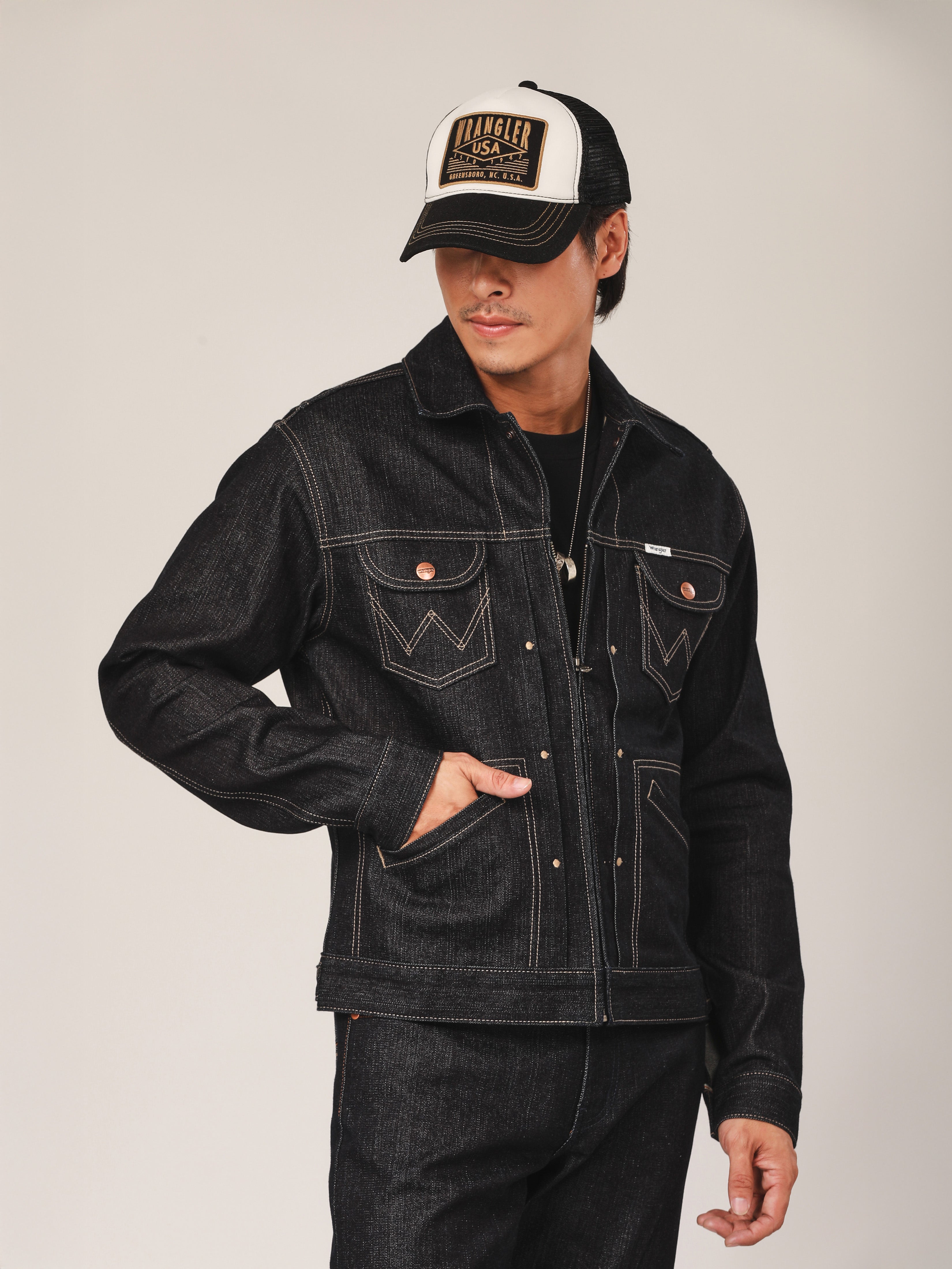 REGULAR FIT BIKER LOOK COLLECTION MEN'S DENIM JACKET RAW DENIM
