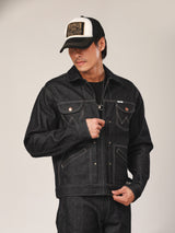 เสื้อแจ็คเก็ตผู้ชาย คอลเลคชั่น BIKER LOOK ทรงตรง สียีนส์ผ้าดิบ