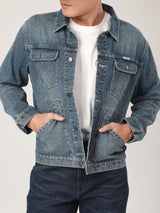 เสื้อแจ็คเก็ตผู้ชาย คอลเลคชั่น BIKER LOOK ทรงตรง สียีนส์กลาง