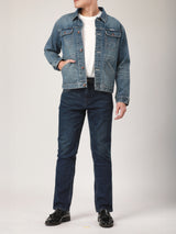 เสื้อแจ็คเก็ตผู้ชาย คอลเลคชั่น BIKER LOOK ทรงตรง สียีนส์กลาง