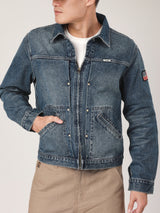 เสื้อแจ็คเก็ตผู้ชาย คอลเลคชั่น BIKER LOOK ทรงตรง สียีนส์กลาง