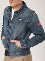 เสื้อแจ็คเก็ตผู้ชาย คอลเลคชั่น BIKER LOOK ทรงตรง สียีนส์กลาง