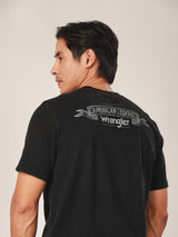 เสื้อยืดแขนสั้นผู้ชาย คอลเลคชั่น BIKER LOOK ทรงตรง สีดำ