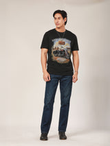 เสื้อยืดแขนสั้นผู้ชาย คอลเลคชั่น BIKER LOOK ทรงตรง สีดำ