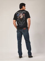 เสื้อยืดแขนสั้นผู้ชาย คอลเลคชั่น BIKER LOOK ทรงตรง สีดำ