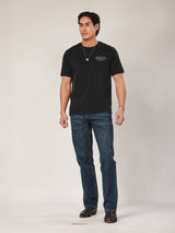 เสื้อยืดแขนสั้นผู้ชาย คอลเลคชั่น BIKER LOOK ทรงตรง สีดำ