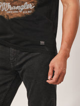 เสื้อยืดแขนสั้นผู้ชาย คอลเลคชั่น BIKER LOOK ทรงตรง สีดำ