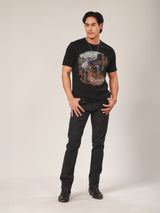 เสื้อยืดแขนสั้นผู้ชาย คอลเลคชั่น BIKER LOOK ทรงตรง สีดำ