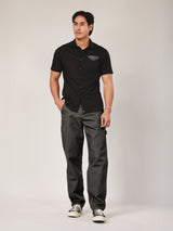 เสื้อเชิ้ตแขนสั้นผู้ชาย คอลเลคชั่น BIKER LOOK SLIM FIT สีดำ