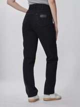 กางเกงยีนส์ผู้หญิง MOM FIT เอวสูง ทรงตรง สีดำ