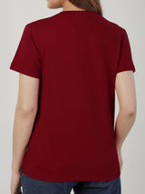 เสื้อยืดแขนสั้นผู้หญิง ทรงตรง สีแดง