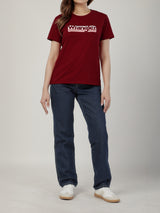 เสื้อยืดแขนสั้นผู้หญิง ทรงตรง สีแดง