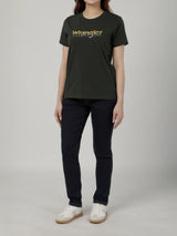 เสื้อยืดแขนสั้นผู้หญิง ทรงตรง สีเขียวมะกอก